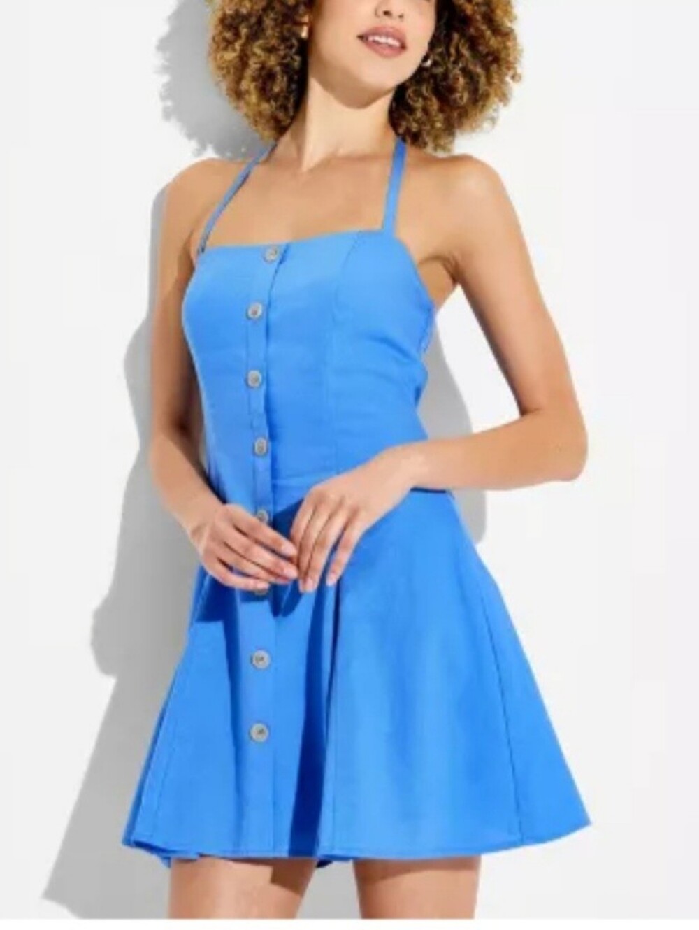 Women's Button-Front Halter Mini A-Line Dress Wild Fable Blue  S & M ($30)
